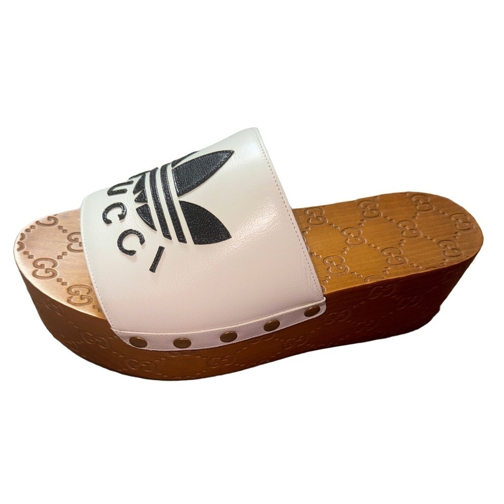 GUCCI X ADIDAS Women's White Leather GG Monogram Platform Clogs Shoes EU 38 - Picture 2 of 6